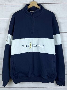 The PLAYERS x Barstool Golf Half Zip Pullover Sweatshirt Navy 2XL Mens